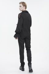 Black Ruffled Collar Puff Sleeved Men's Gothic Shirt - Product - 6