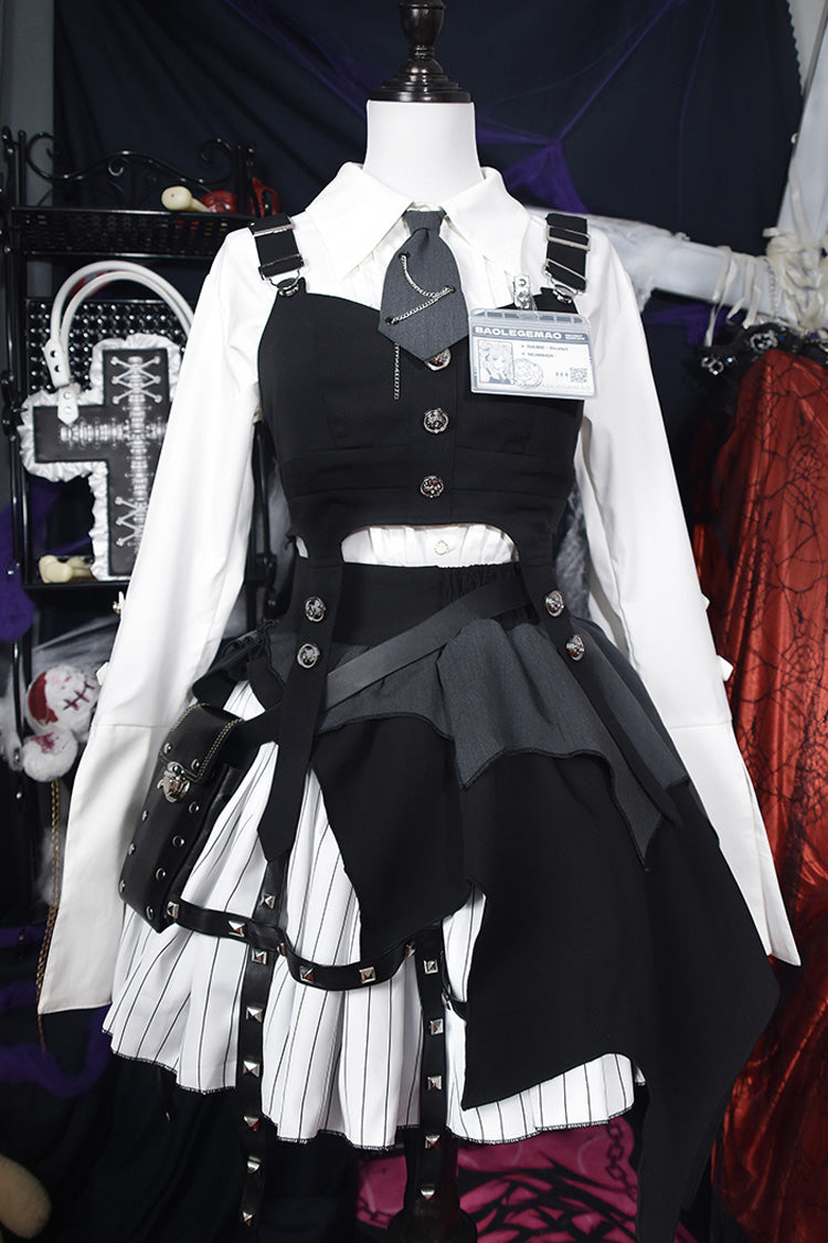 White/Black NSA Agent Gothic Irregular Lolita Skirt Set - Product - 3