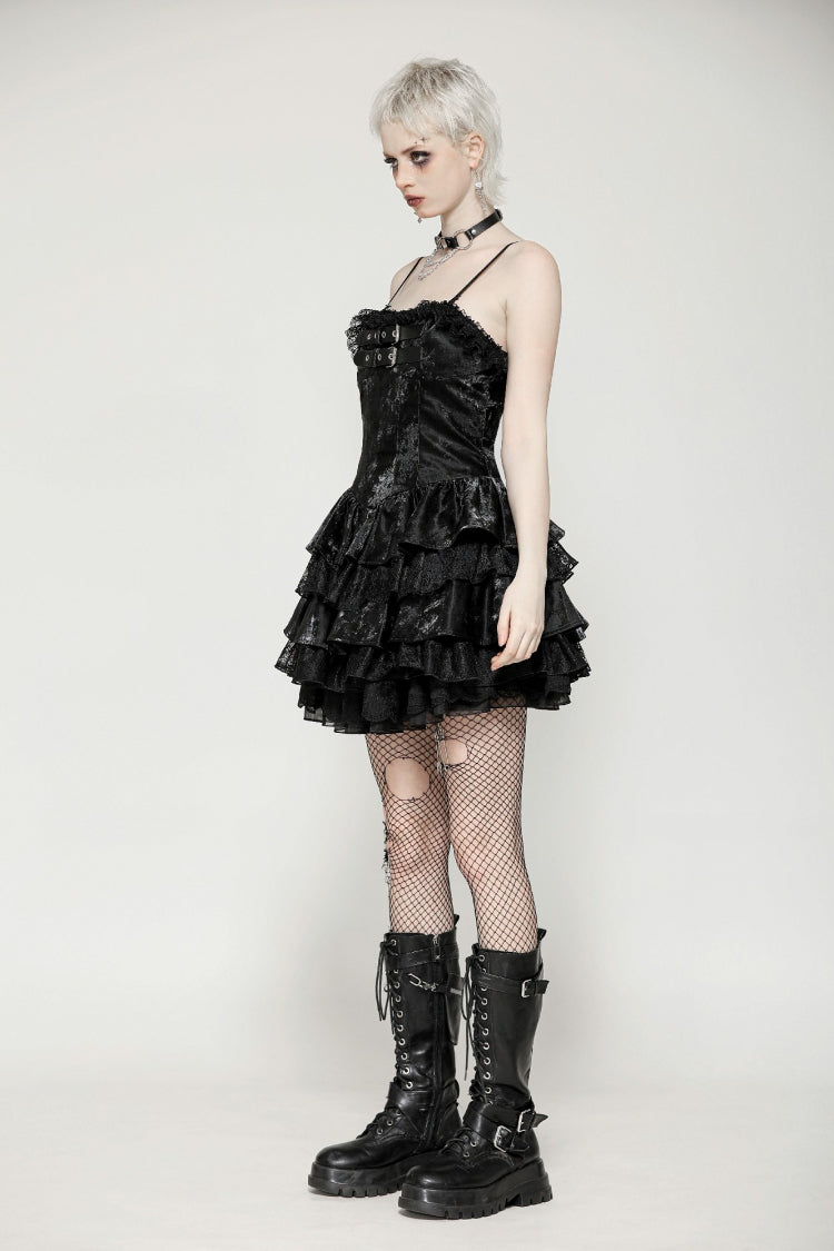 Black Sleeveless Multi-Layered Ruffled Women's Punk Party Slip Dress Graduation Dress - Product - 10