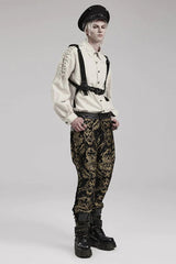 Men's Long Puff Sleeves Shoulder Straps Embroidery Mens Gothic Blouse 2 Colors - Product - 5