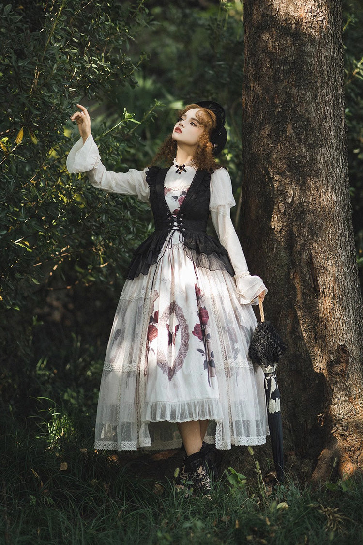 Multi-Color Long Sleeves Print Ruffle French Princess Classic Gothic Lolita Dress Set - Product - 11