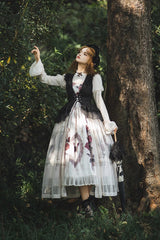 Multi-Color Long Sleeves Print Ruffle French Princess Classic Gothic Lolita Dress Set - Product - 11