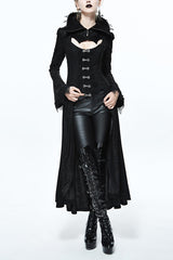 Black Floral Pattern Embroidered Womens Gothic Coat - Black - 1