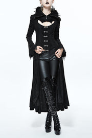 Black Floral Pattern Embroidered Womens Gothic Coat - Black - 1