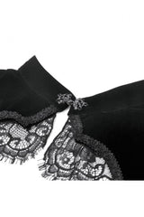 Black Keyhole Mandarin Collar Long Flare Sleeves Velvet Splice Lace Women's Gothic Shrug - Product - 13