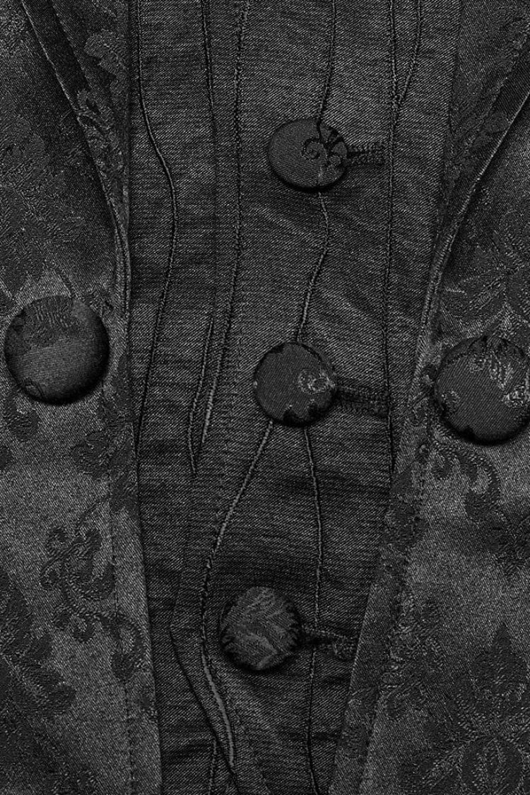 Black Lapel Collar Multi-layer Floral Print Ruffle Lace Mens Gothic Vest - Product - 7