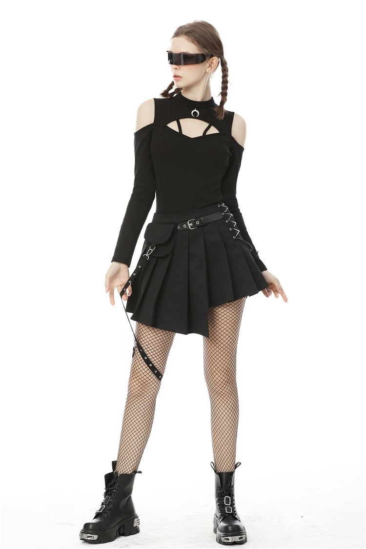 ブラック レースアップ 変形 裾幅 プリーツ レディース パンク スカート 付き Side バッグ 商品画像