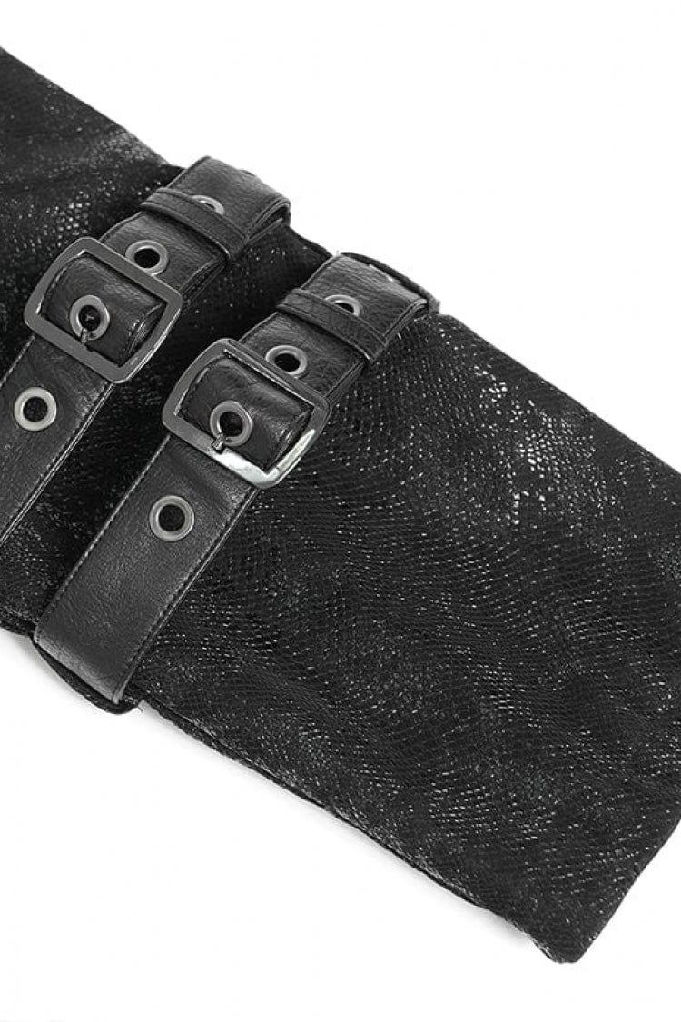 Black Stand Collar Long Sleeves Lace-Up Slim  Zippered Men's Punk Coat with Detachable Belt - Product - 6