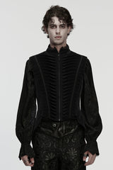 Black Stand Collar Pleated Swallow-tailed Men's Gothic Vest - Black - 1