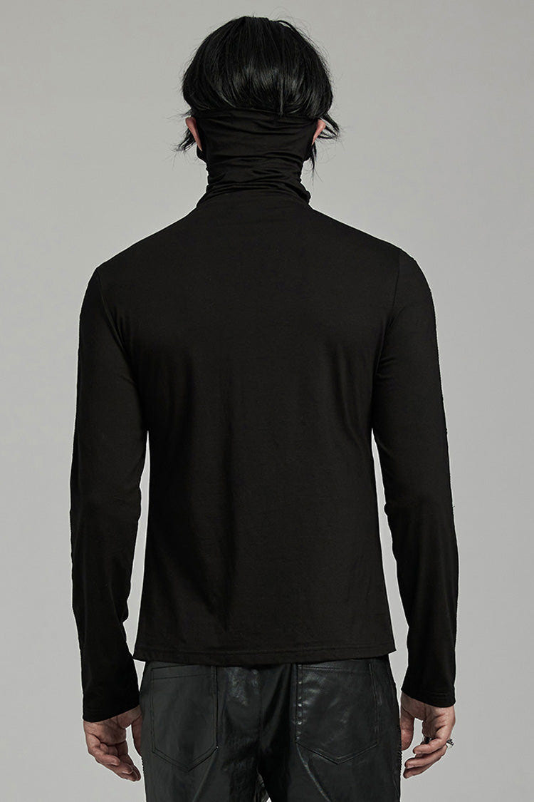 Black Long Sleeves Rivet Mesh Men's Punk Blouse with Undetachable Mask - Product - 3