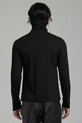 Black Long Sleeves Rivet Mesh Men's Punk Blouse with Undetachable Mask - Product - 3