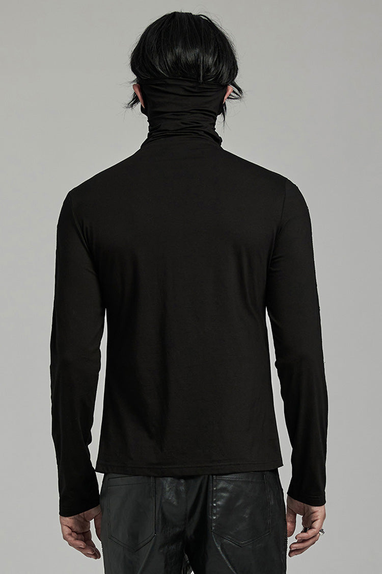 Black Long Sleeves Rivet Mesh Men's Punk Blouse with Undetachable Mask - Product - 3