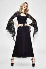 Gothic Positioning Flower Elegant Lace Flared Long Sleeves Womens Dress - Product - 2