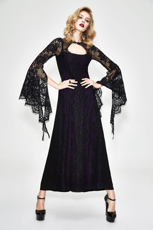 Gothic Positioning Flower Elegant Lace Flared Long Sleeves Womens Dress - Product - 2