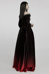 Black/Red Off Shoulder Long Trumpet Sleeves Gradient Lace Women's Gothic Dress - Product - 3