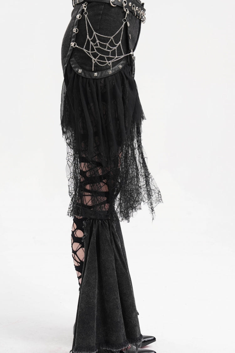 Black Chain Irregular Mesh Ripped Hem Women's Gothic Shorts - Product - 3