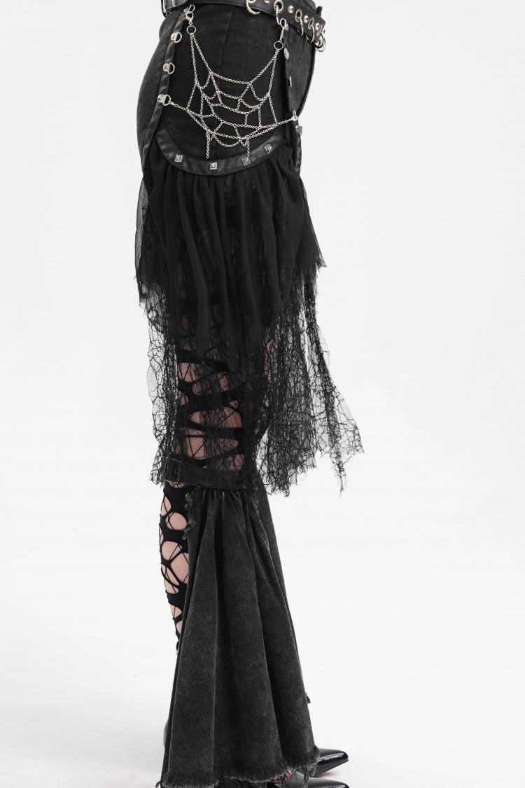 Black Chain Irregular Mesh Ripped Hem Women's Gothic Shorts - Product - 3