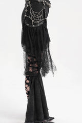 Black Chain Irregular Mesh Ripped Hem Women's Gothic Shorts - Product - 3