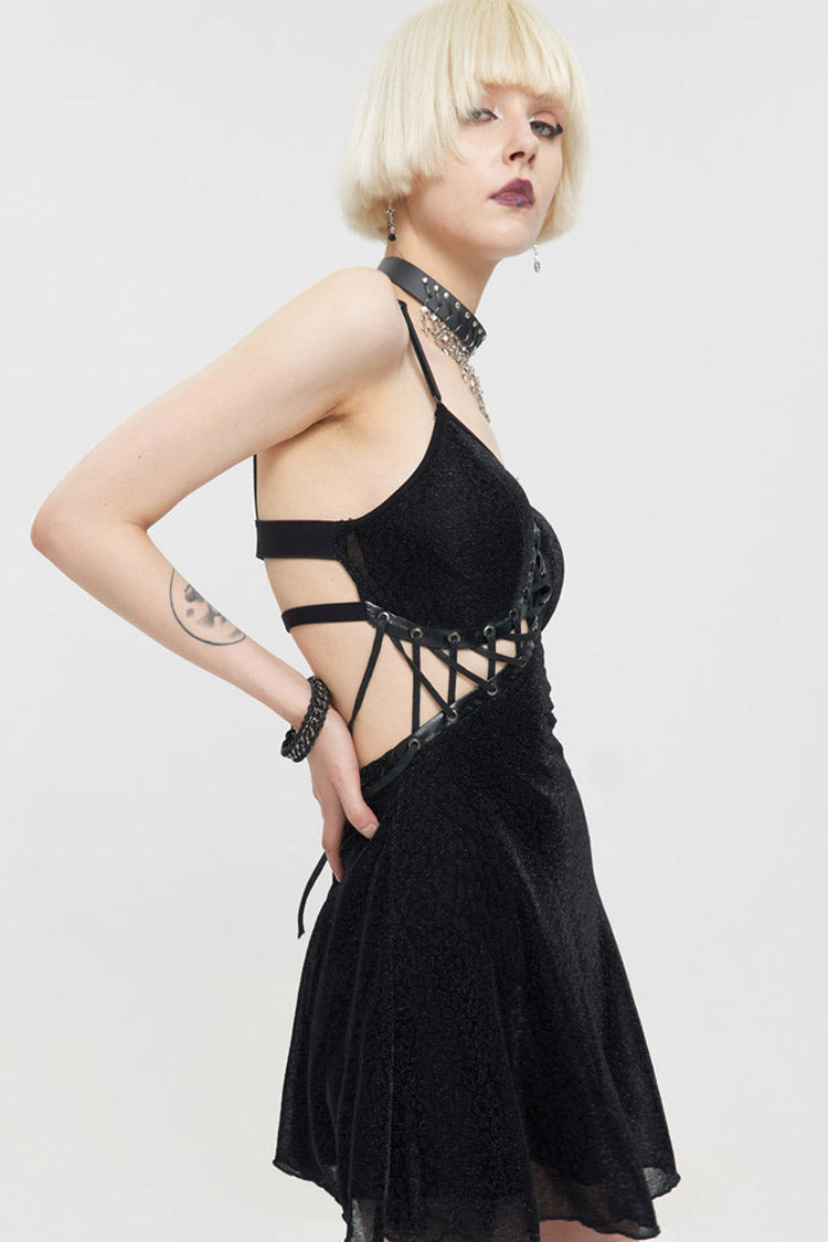 Black Punk Chest Cross Straps Sexy Suspenders Backless Women's Dress - Product - 3