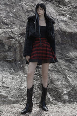 Plaid Print Stitching Mesh Women's Gothic College Style Skirt 2 Colors - Product - 5