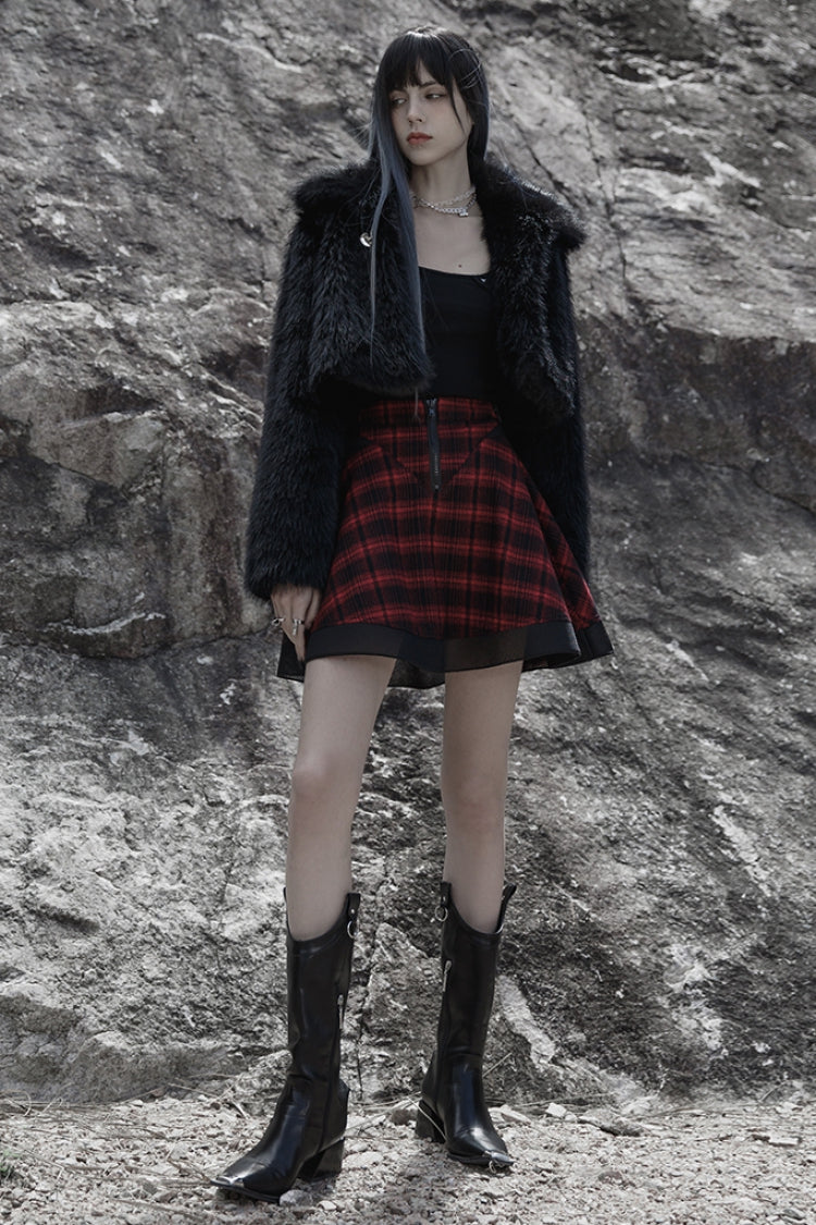 Plaid Print Stitching Mesh Women's Gothic College Style Skirt 2 Colors - Product - 5
