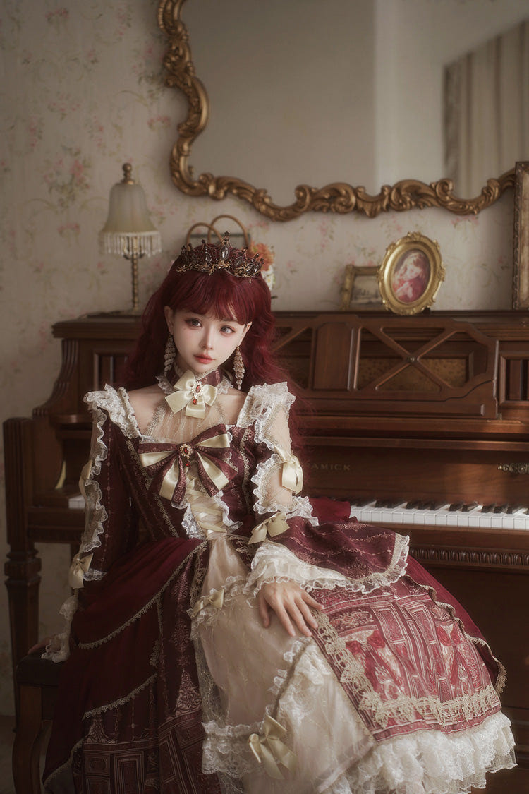 レッド バロック Palace プリント レース クラシカル プリンセス ロリータワンピース 商品画像