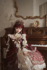 Red Baroque Palace Print Lace Classic Princess Lolita Dress - Product - 6