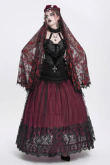 Red Stitching Floral Mesh Women's Gothic Skirt - Product - 12