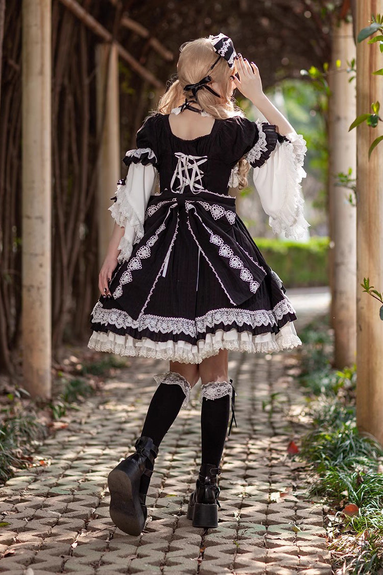 White/Black Short Sleeves Cardigan Bowknot Doll Sweet Lolita Dress - Product - 4