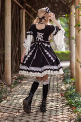 White/Black Short Sleeves Cardigan Bowknot Doll Sweet Lolita Dress - Product - 4
