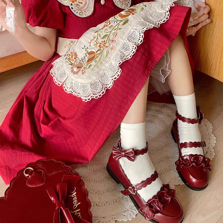 Sweet Ruffle Bowknot Japanese Lolita Shoes 15 Colors - Product - 10