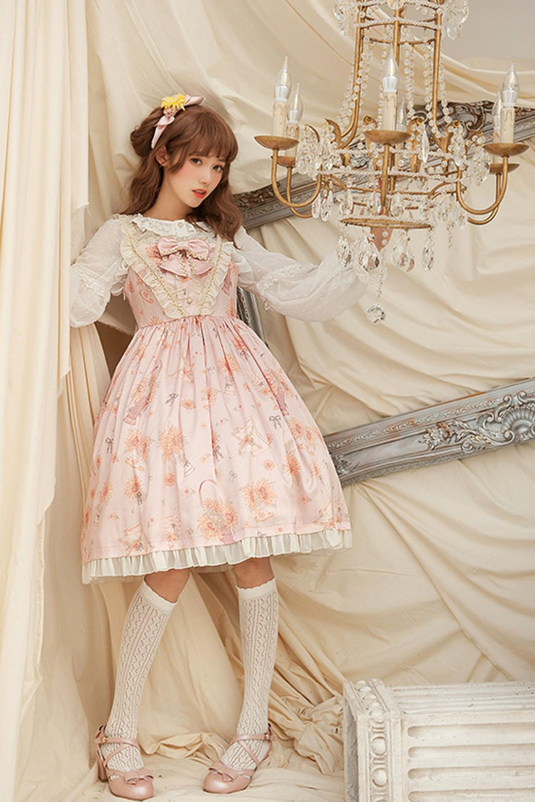 Pink [Miss Sunflower] Sleeveless Printed Ruffled Bow Sweet Lolita Jsk Dress - Product - 2