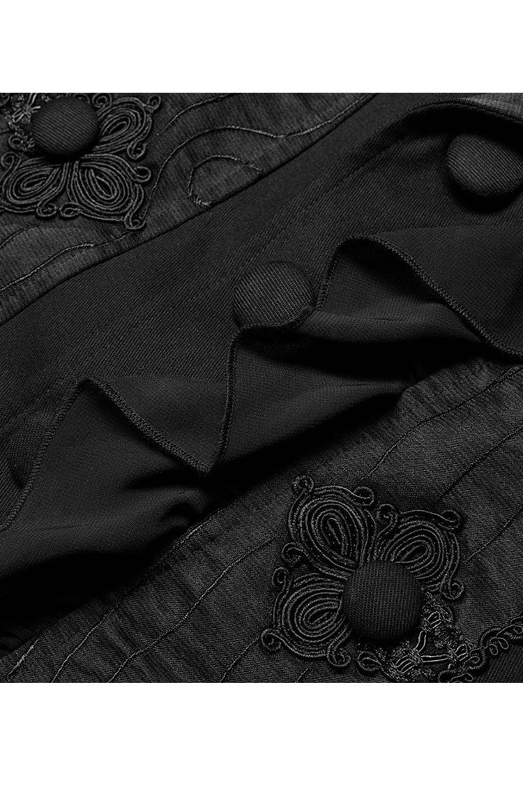 Black Gothic Noble Jacquard Embroidery Pleated Ruffle Delicate Buttons Decoration Men's Vest - Product - 6