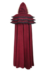 Red Hooded Fur Collar Wool Long Womens Gothic Coat Cloak - Product - 9