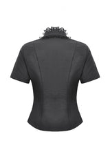 Black Stand Collar Short Sleeves Spider-Shaped Zippered Cut-Out Irregular Women's Punk Blouse - Product - 16