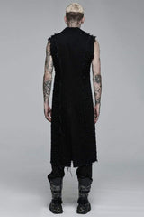 Black V Collar Sleeveless Ripped Mens Steampunk Long Vest - Product - 4