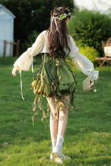 Green [Children of the Forest] Leaf Decoration Ruffle Irregular Sweet Lolita Jsk Dress Set - Product - 12
