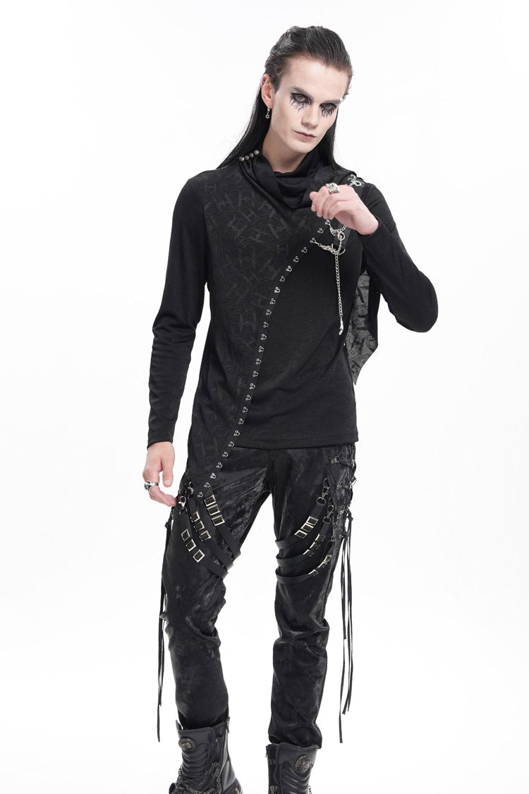 Black Chain Long Sleeves Print Stitching Asymmetric Men's Gothic Sweatershirt - Product - 12