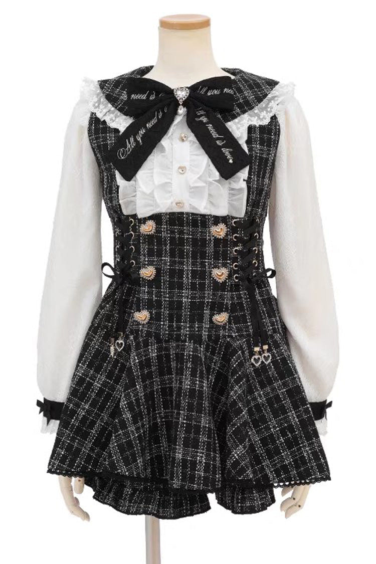 Black/White Japanese Lace Sweet Jirai Kei Dress Blouse Shorts Set - Black/White - 2