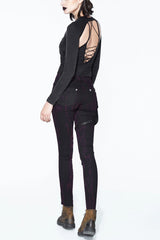 Black Distressed Right Side Detachable Bag Women's Punk Pants - Product - 3