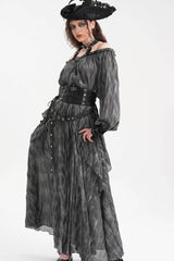 Grey Buckle-up Halterneck Long Sleeves Women's Gothic Blouse - Product - 2