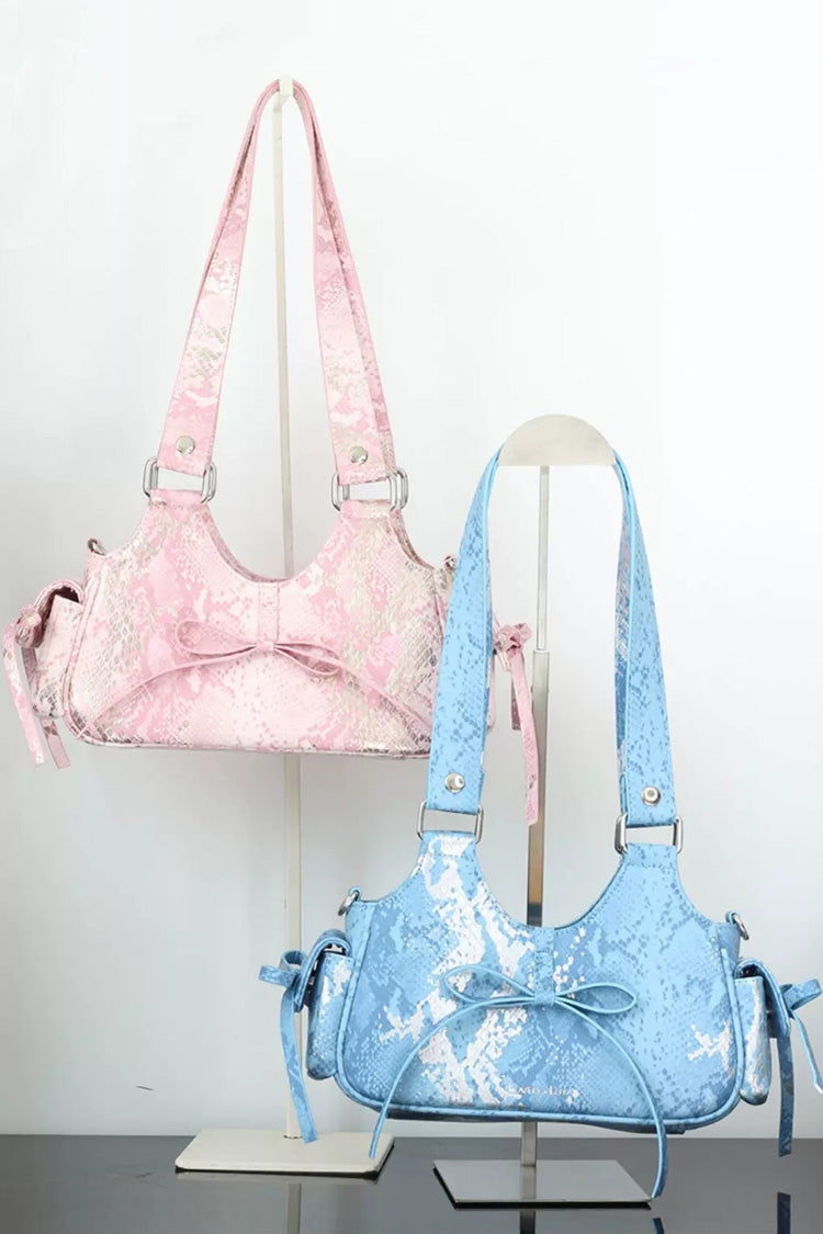 Y2K Bow Snake Print Sweet Lolita Hobo Crossbody & Shoulder Ita Bag 3 Colors - Product - 9