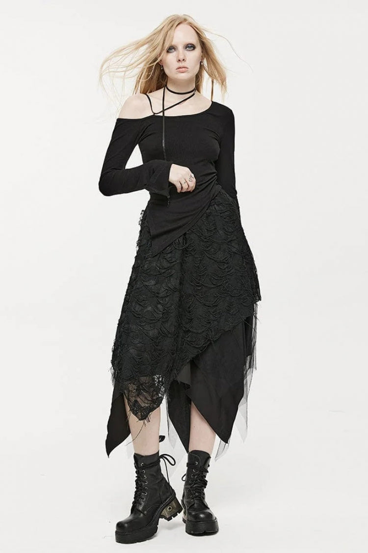 Black Butterfly Metal Buckle Irregular Hem Ripped Women's Punk Skirt - Product - 4