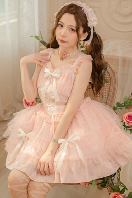 Love Overture Ruffled Bow High Waisted Sweet Lolita JSK Dress - Pink - 5