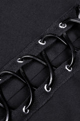 Black Short Sleeves Lace-Up Buckled Women's Punk Cat Ear Hooded Short Cape - Product - 17