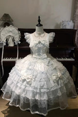 Blue [Prelude of Spring] Sleeveless Multi-Layered Ruffled Bow Lace Sweet Princess Lolita Jsk Dress - Product - 5