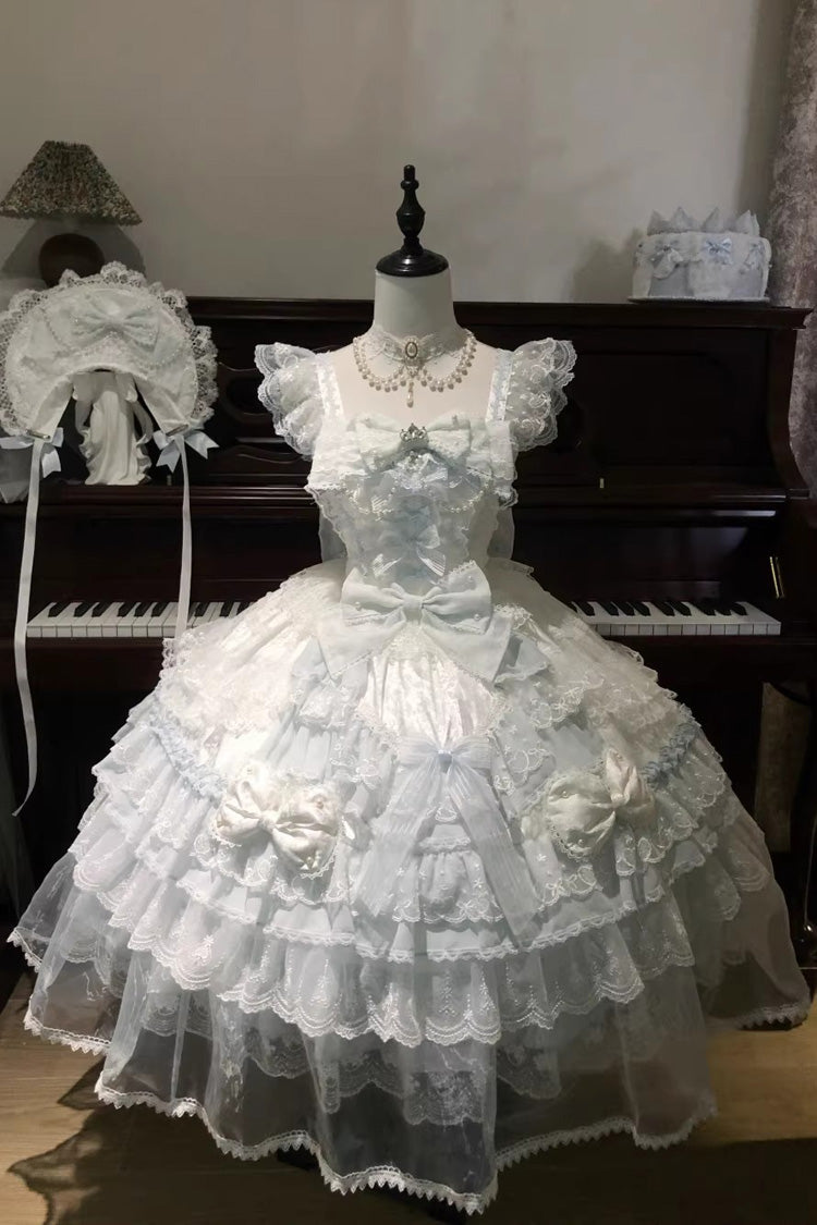 Blue [Prelude of Spring] Sleeveless Multi-Layered Ruffled Bow Lace Sweet Princess Lolita Jsk Dress - Product - 5