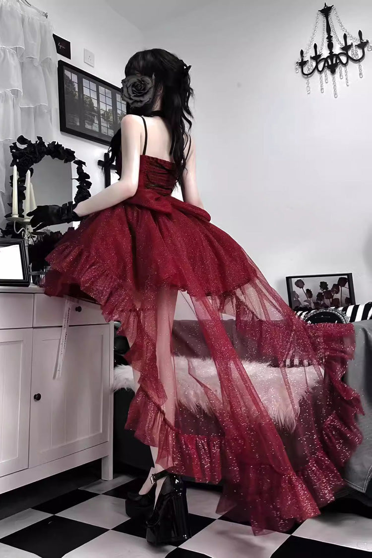 Red Shining Bowknot Irregular Sweet Princess Gorgeous Lolita Jsk Dress (Include Train) - Product - 2