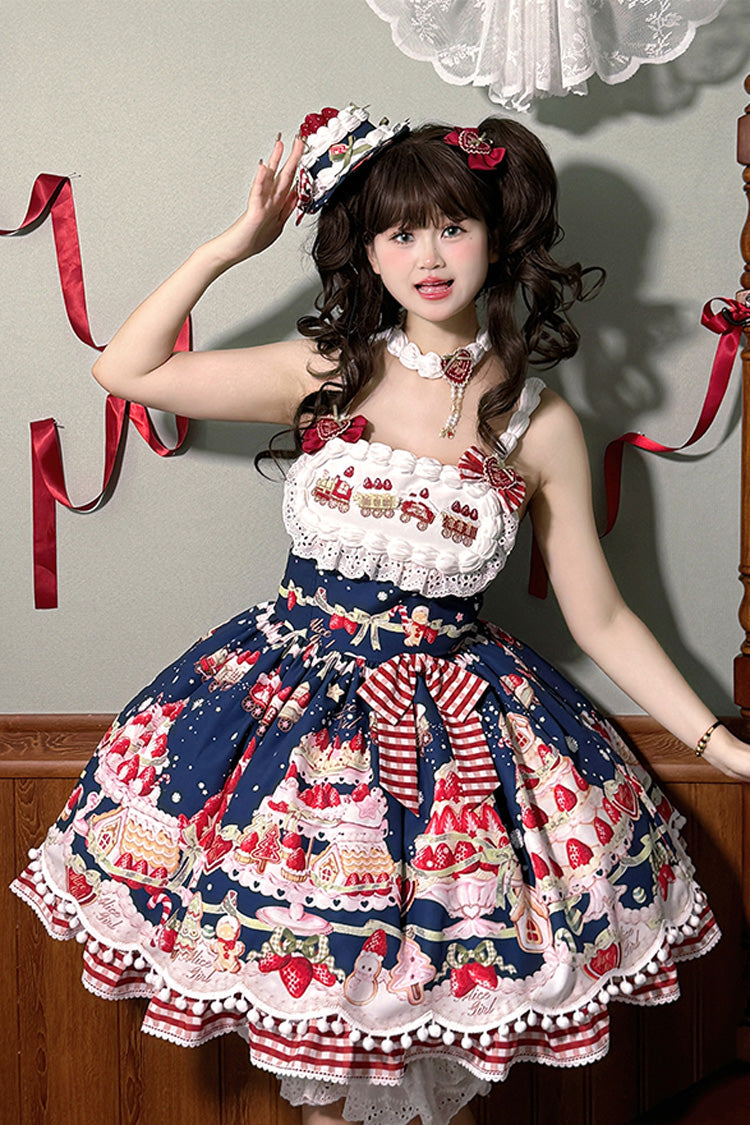 Mint Strawberry Dessert Print Natural Waisted Ruffle Bowknot Sweet Lolita JSK Dress 4 Colors - Product - 17