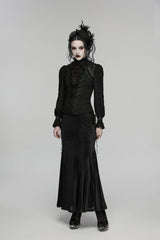 Black Stand Collar Long Sleeves Lace Lace-Up Slim Women's Gothic Blouse - Product - 6